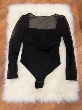 Popilush Black Mesh Long-Sleeve Bodysuit - Size L